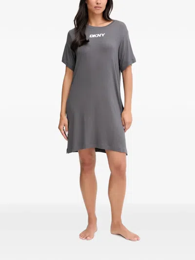 Dkny Logo-print Short-sleeve Nightdress In Gray