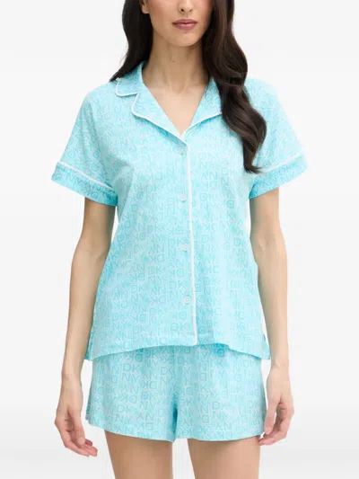 Dkny Logo-print Short-sleeved Pajamas In Blue