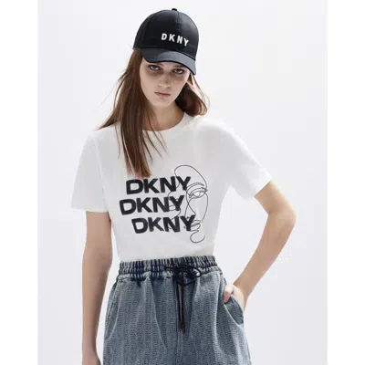 Dkny 【复古logo】胶片风线条印花圆领短袖女式t恤2024春夏 In White