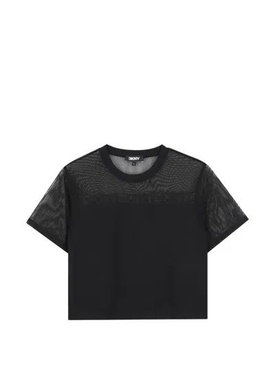 Dkny Kids' Logo-tape Mesh-panel T-shirt In Black