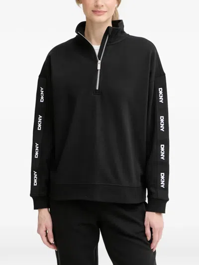 Dkny Logo-tape Quarter-zip Sweatshirt In Black