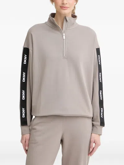 Dkny Logo-tape Quarter-zip Sweatshirt In Neutral