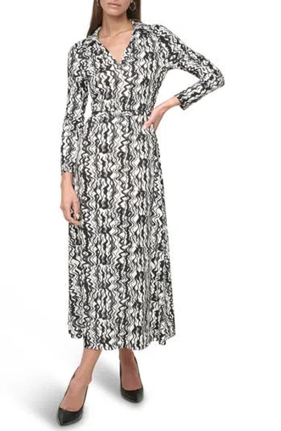 Dkny Long Sleeve Belted Maxi Dress In Multi