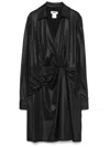 Dkny Long Sleeve Collared V-neck Midi Dress In Black