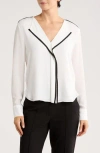 Dkny Long Sleeve Contrast Ruffle Top In White