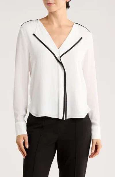 Dkny Long Sleeve Contrast Ruffle Top In White