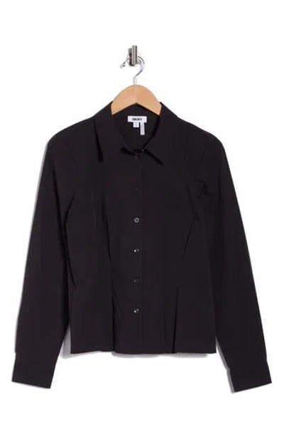Dkny Long Sleeve Cotton Poplin Button-up Shirt In Blue
