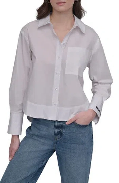 Dkny Long Sleeve Cropped Button Up Shirt In Wht/ Black
