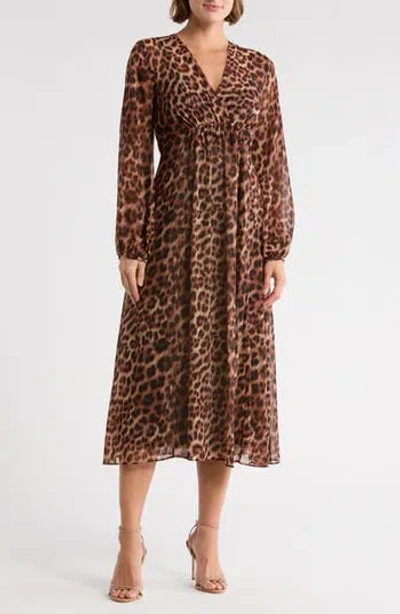 Dkny Long Sleeve Empire Waist Maxi Dress In Multi