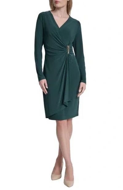 Dkny Long Sleeve Faux Wrap Dress In Green