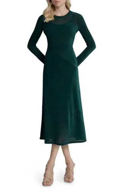 Dkny Long Sleeve Fit & Flare Dress In Green