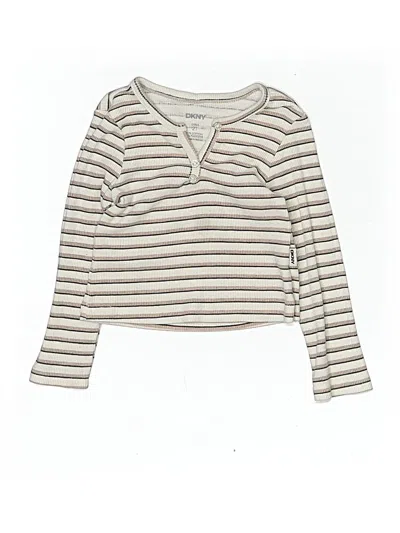 Pre-owned Dkny Kids' Long Sleeve Henley In Ivory