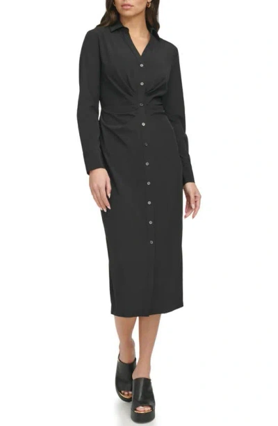Dkny Long Sleeve Midi Shirtdress In Black | ModeSens