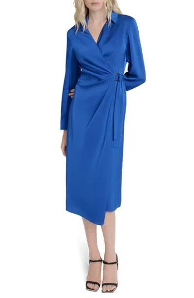 Dkny Long Sleeve O-ring Wrap Dress In Blue