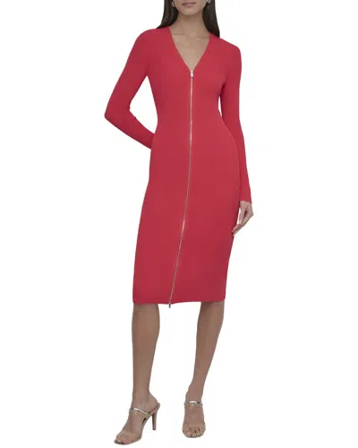 Dkny Long Sleeve Ribbed Knit Midi Dress In Red