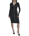 Dkny Long Sleeve Ribbed Knit Midi Dress In Black