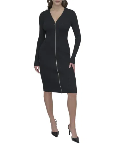 DKNY LONG SLEEVE RIBBED KNIT MIDI DRESS