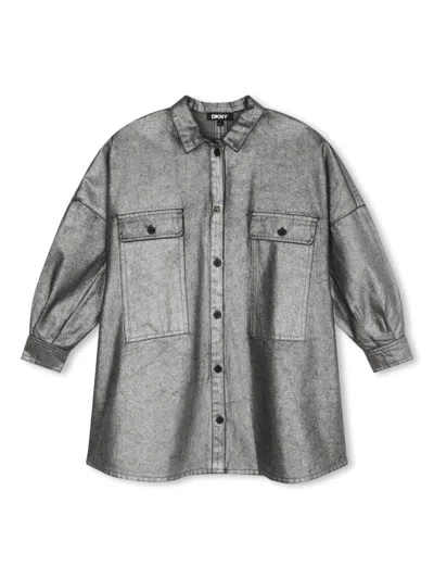 Dkny Kids' Long-sleeve Shirt Dress In Gray
