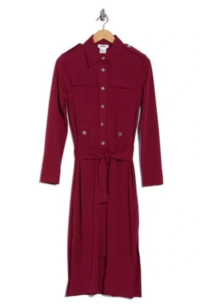 Dkny Long Sleeve Shirtdress In Burgundy