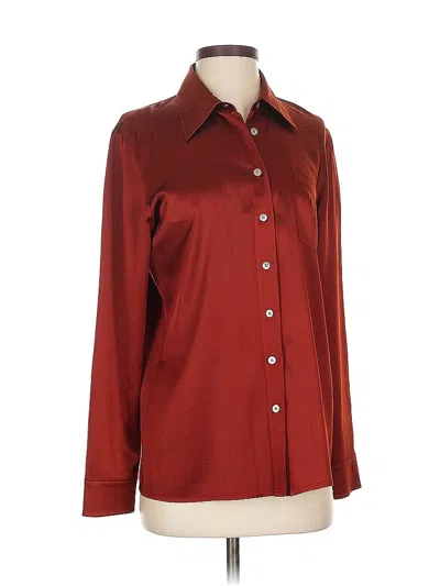 Pre-owned Dkny Long Sleeve Silk Top Burgundy Collared Neckline Tops