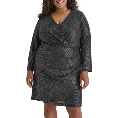 Dkny Long Sleeve Surplice Dress In Black