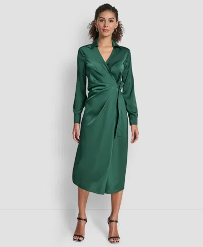 Dkny Long Sleeve Surplice Midi Wrap Dress In Green