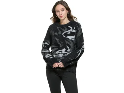 Dkny Long Sleeve Tiger Eye Sweater In Black