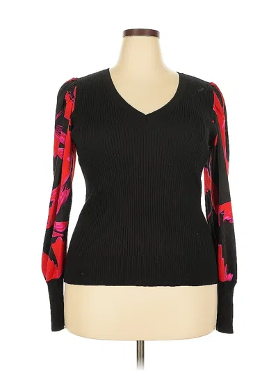 Pre-owned Dkny Long Sleeve Top Black Solid Pattern Sweetheart Neckline Tops