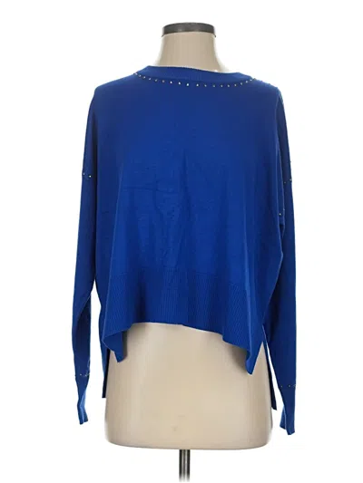 Pre-owned Dkny Long Sleeve Top Blue Mock Neckline Tops