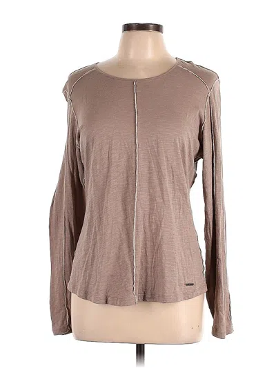 Pre-owned Dkny Long Sleeve Top Brown Crew Neck Tops