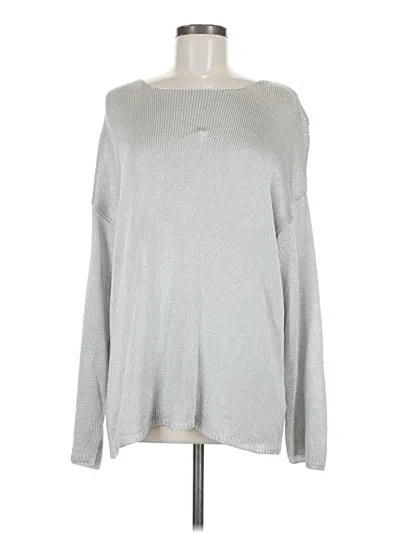 Pre-owned Dkny Long Sleeve Top Silver Crew Neck Tops