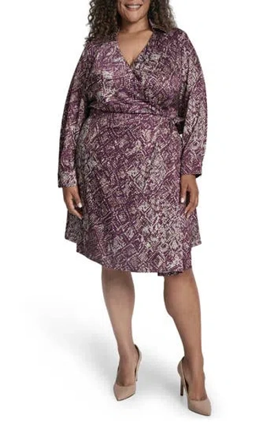 Dkny Long Sleeve Wrap Shirtdress In Purple