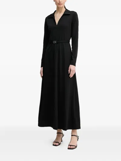 Dkny Long-sleeved Belted Dress In Black