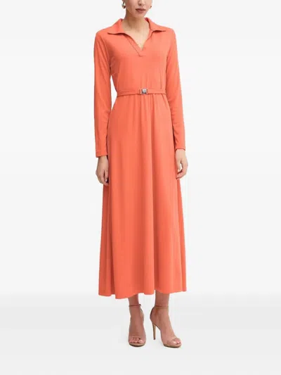 Dkny Long-sleeved Belted Dress In Orange