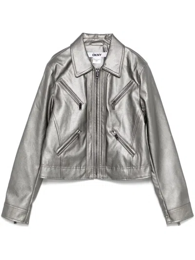 Dkny Longsleeved Biker Jacket In Silver