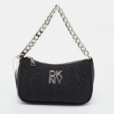 Pre-owned Dkny Lorena Demi Black Embossed Nylon Shoulder Bag