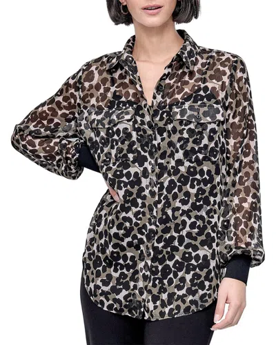DKNY DKNY BUTTON-DOWN PRINTED CHIFFON SHIRT