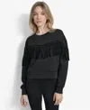 Dkny Stud Fringe Pullover In Black