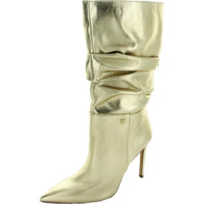 Dkny Maliza Womens Metallic Faux Leather Mid-calf Boots In Gold