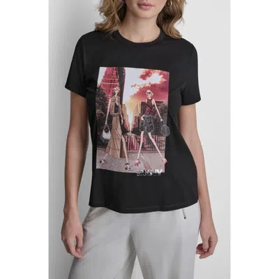 Dkny Manhattan Henge Conversation Cotton Blend Graphic T-shirt In Black