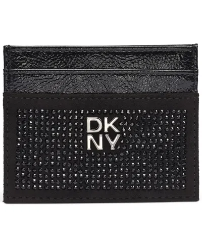 Dkny Margot Hotfix Rhinestone Card Case In Black,gunmetal