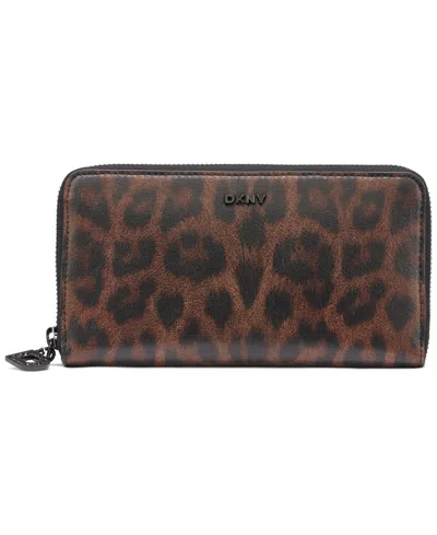Dkny Margot Large Zip Around Wallet In Leopard