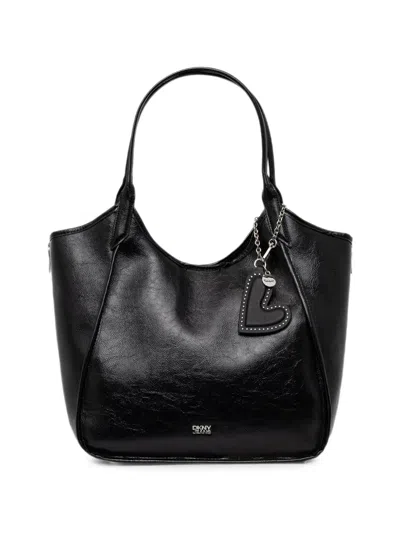 Dkny Mari Heart-charm Grained Tote Bag In Black