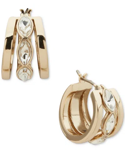 Dkny Marquise Gold-tone Split Hoop Earrings In White