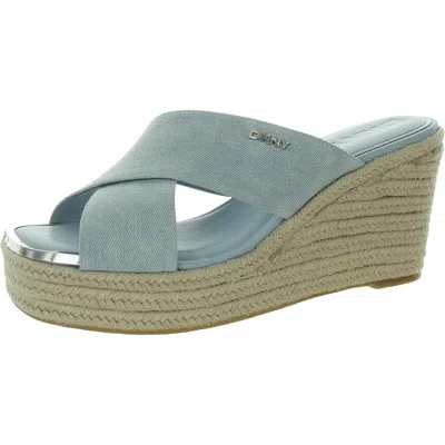 Dkny Maryn X Band Womens Criss-cross Denim Wedge Sandals In Multi