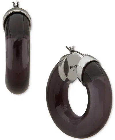 Dkny Medium Clear Or Colored Resin Puffy Hoop Earrings In Brown