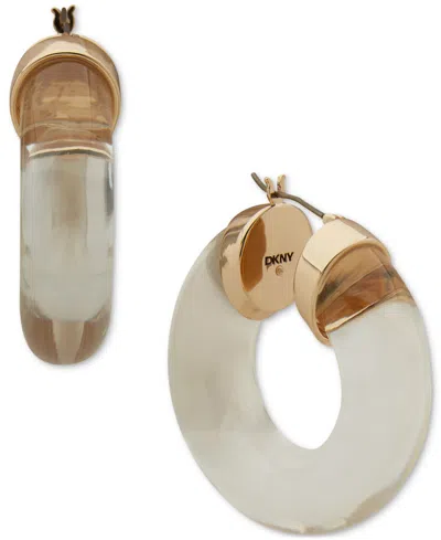 Dkny Medium Clear Or Colored Resin Puffy Hoop Earrings In Gold