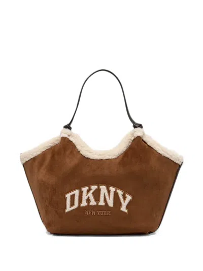 Dkny Medium Paula Logo-patch Tote Bag In Brown