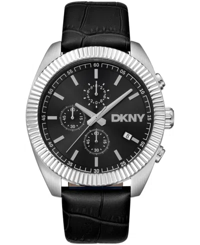 Dkny Men's Chronograph Black Dial Leather Strap Watch, 42mm In Orange