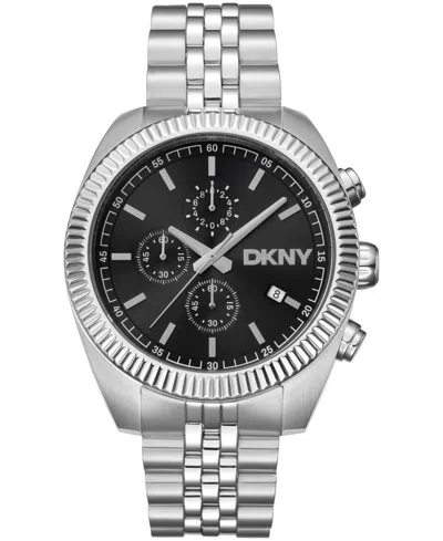 Dkny Men's Chronograph Black Dial Stainless Steel Bracelet Watch, 42mm In Pink